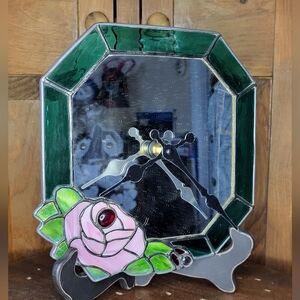 Green and Pink Stained Glass Wall Clock